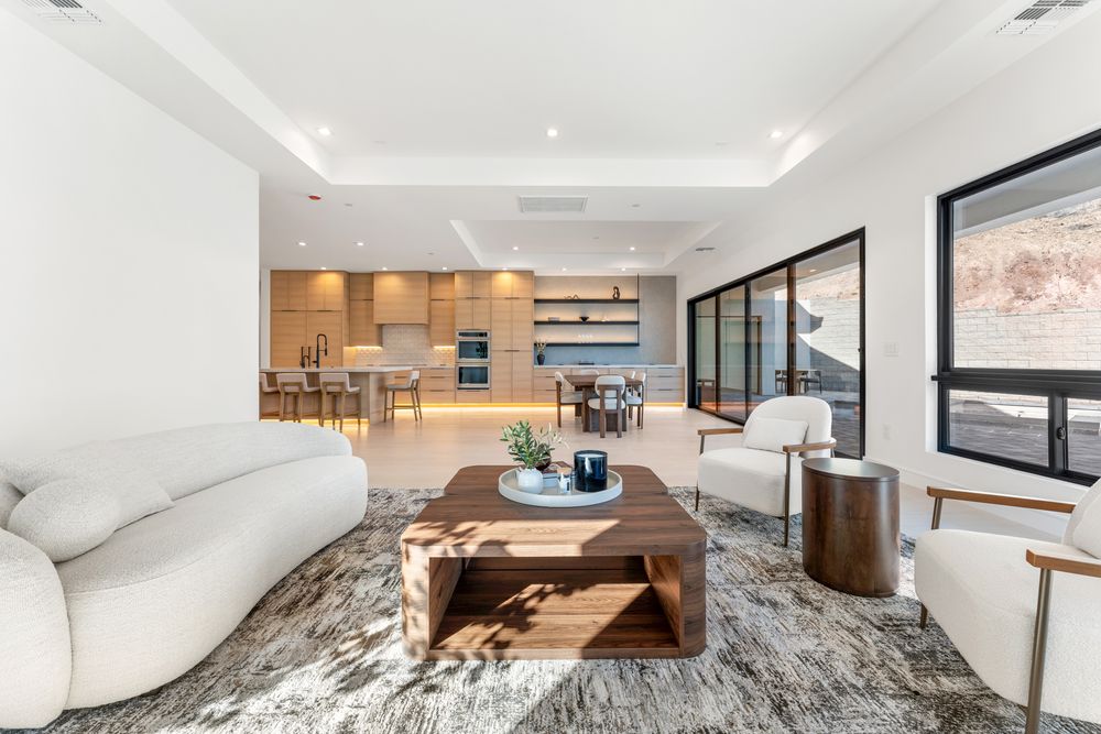 Great room open to the kitchen and dining area