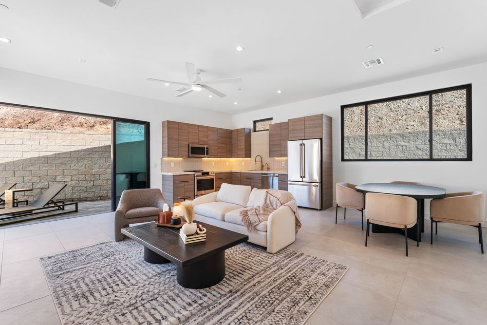 Detached casita living room and full kitchen