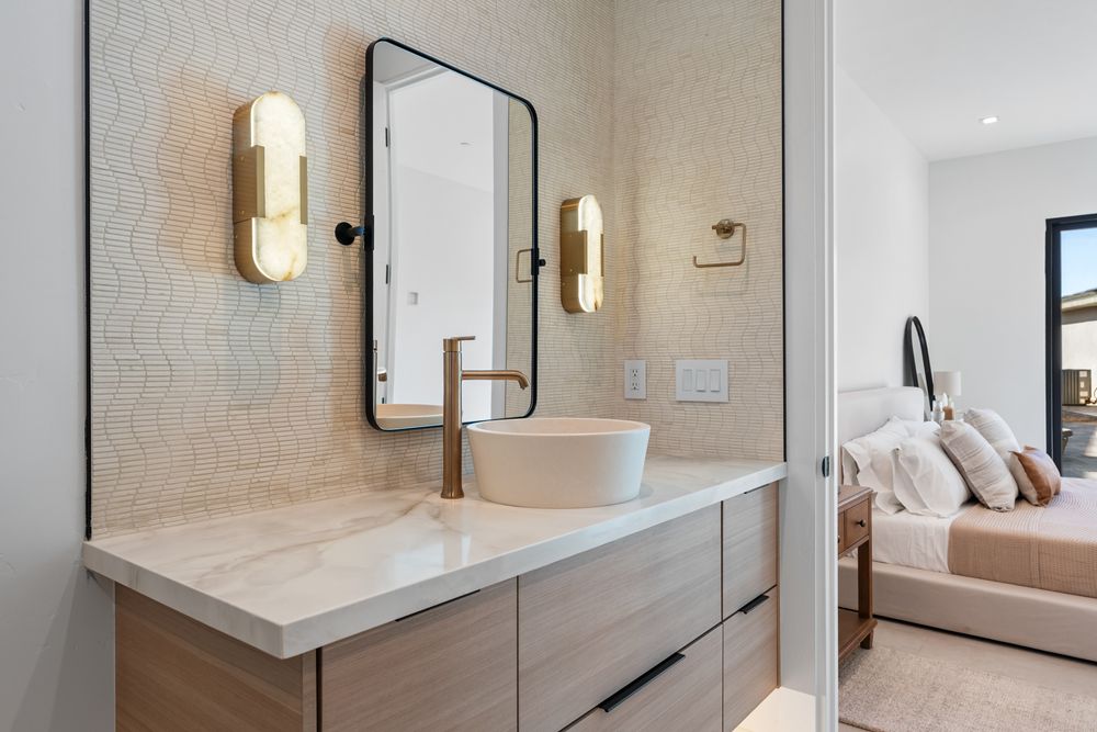 Casita bath vanity with a vessel sink