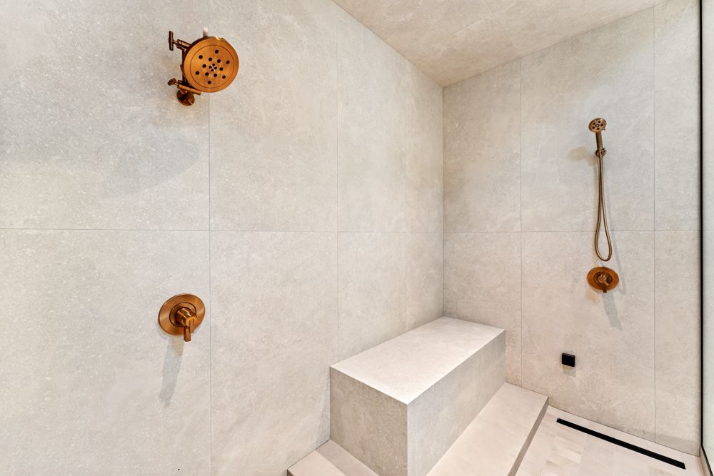 Steam shower bench with brass fixtures